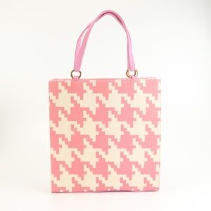 Glenda Gies Pink Houndstooth Tote Mod Retro Jackie O Style Handbag